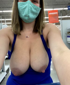 Big tit pawg wife flashes tits in Meijers store