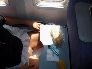On business trip with short skirt, her vibe and no panties